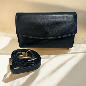ILI new york Flap Phone Bag Black Pebbled Leather Convertible Wallet Organizer
